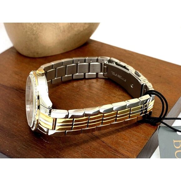 Bulova Women's Watch 98L273 Mother of Pearl Dial Two Tone Steel Gemmed 32mm - Picture 9 of 14